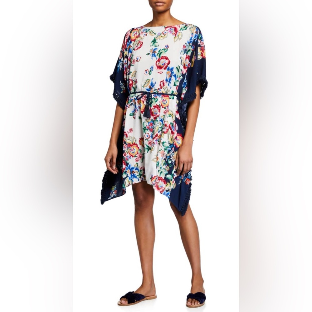 Preowned -Johnny Was “Maya Fringed Dress” -Colorful Floral Print w.Tie belt- 2XL